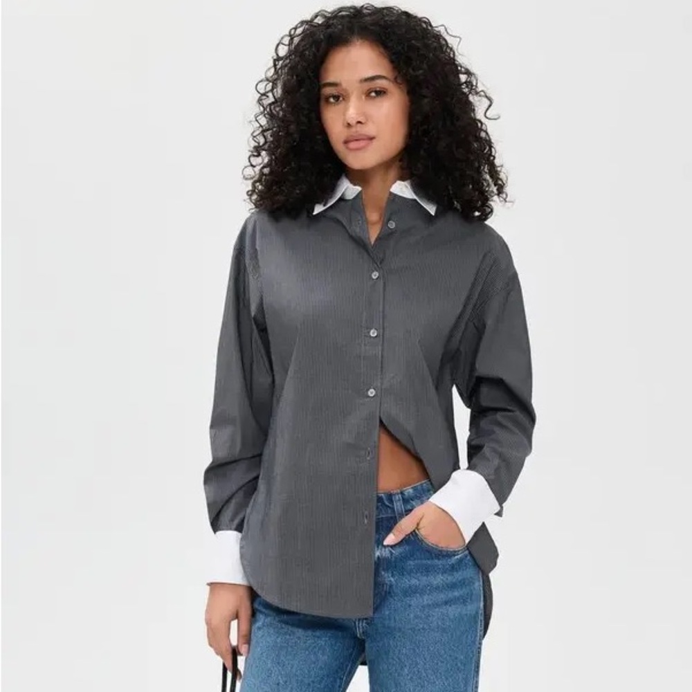 Soldout NYC Oversized Pinstripe Button Down Shirt White Contrast Collar Size M